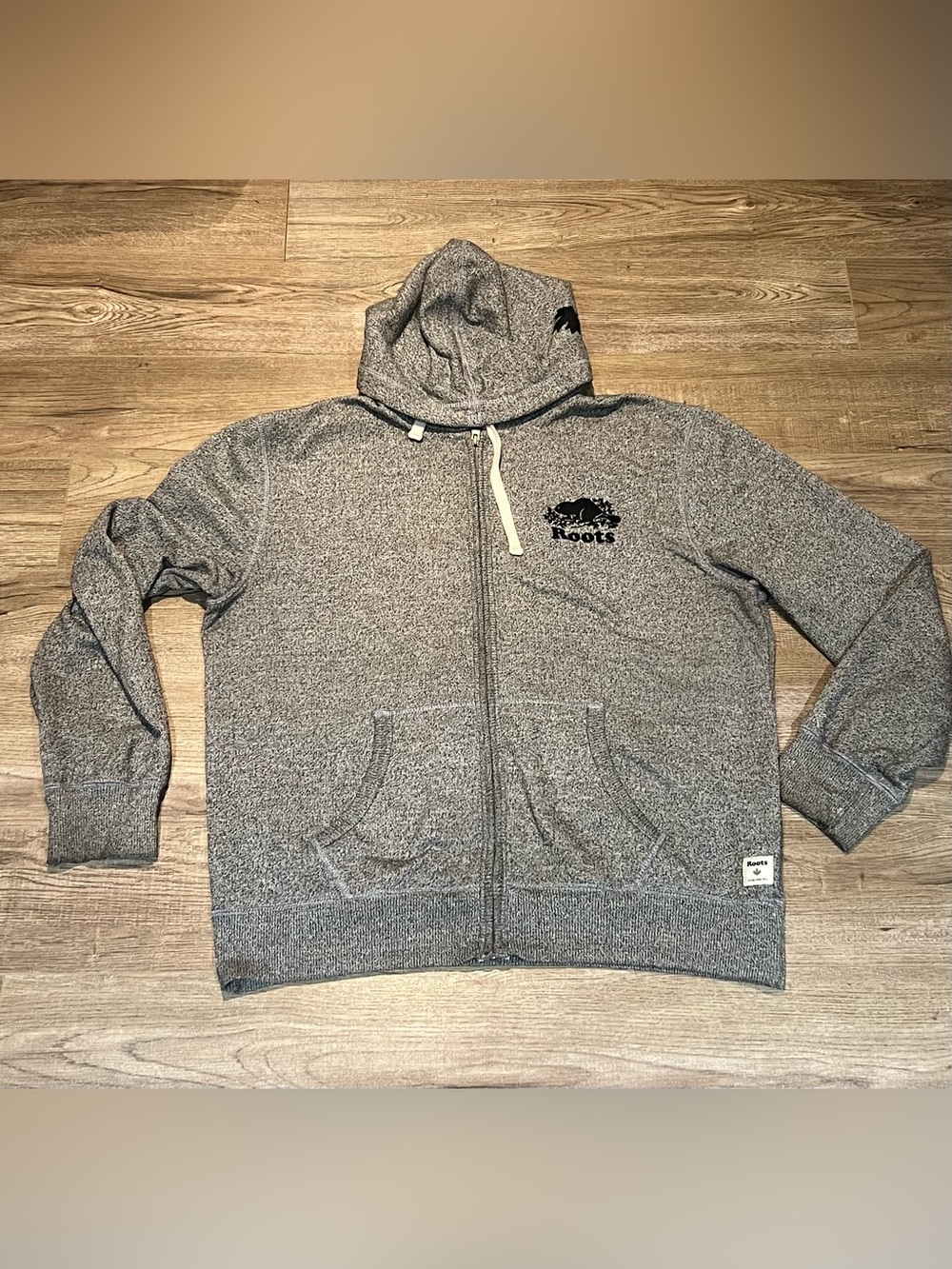 Roots Original Full Zip Hoodie Gray & Black Size Large As Is